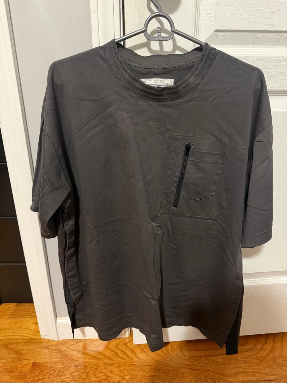 Sacai Men's Short Sleeve Pocket Tee in Charcoal Gray
